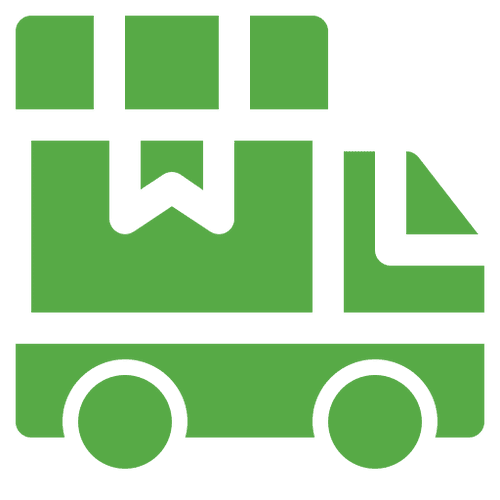 Green delivery truck icon with package.
