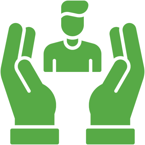 Two hands holding a person icon.