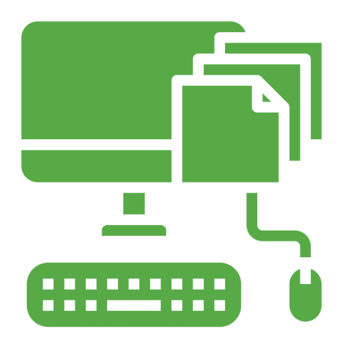 Computer and files icon in green color.
