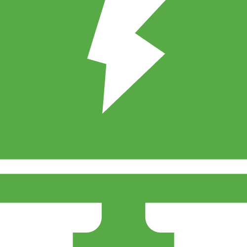 Green background with a black lightning bolt.