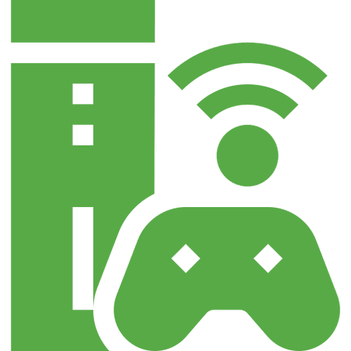 Green gaming console and controller icon.