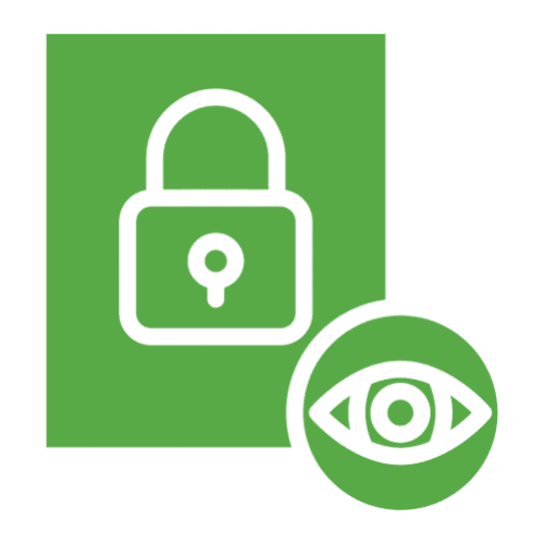 Lock and eye symbol on green background.