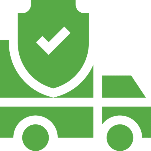 Green delivery truck with shield icon.