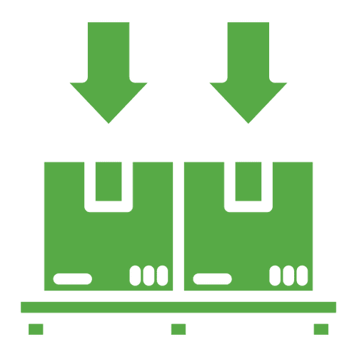 Boxes on pallet with downward arrows.