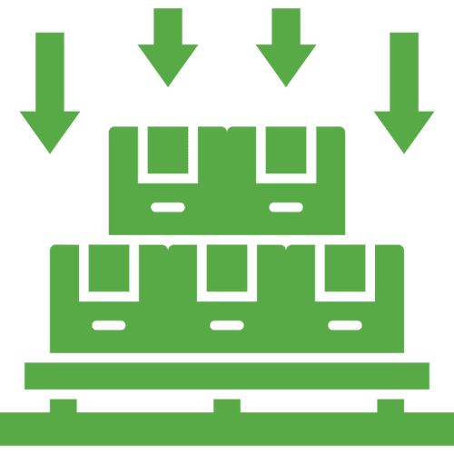 Green icon of boxes on a pallet.