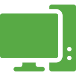 Green circuit board icon on black background.