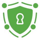 Green shield with keyhole and circles.