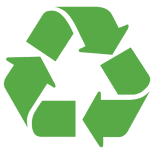 Green recycling symbol on black background.