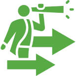 Person with telescope and arrows icon.