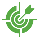 Green target with arrow on black background.