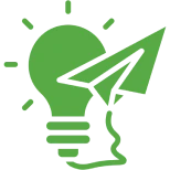 Green lightbulb and paper plane icon.